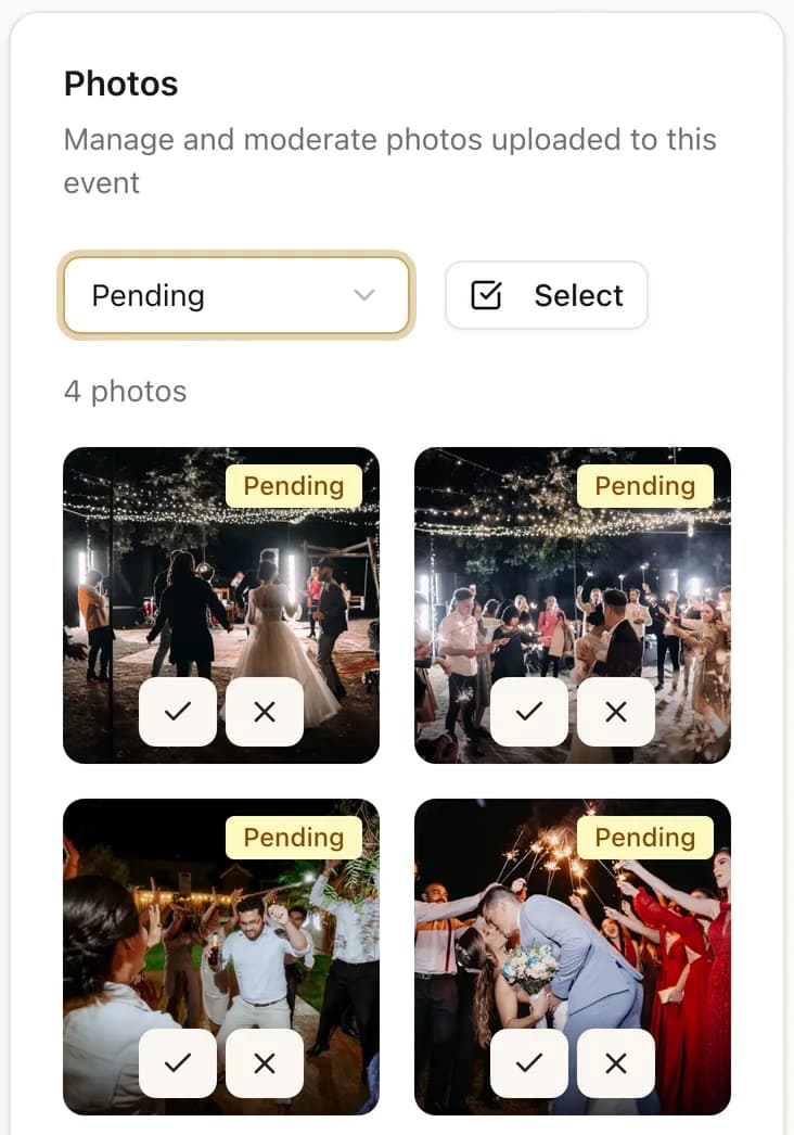 Photos waiting for the couple's approval