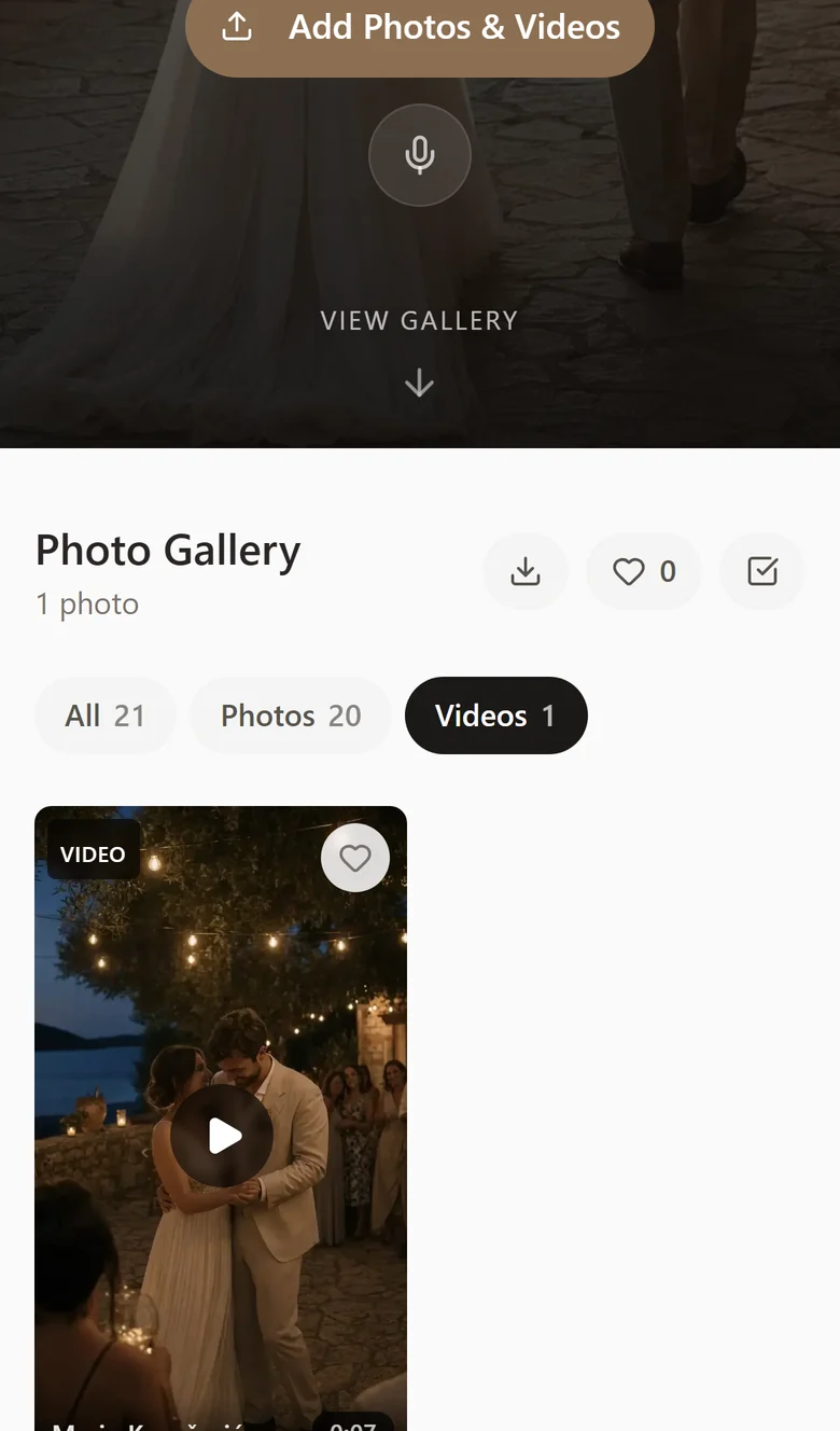 The gallery with All, Photos and Videos filter pills, each showing a count.
